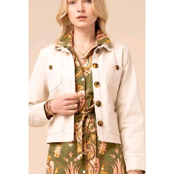 NWT Spartina 449 Utility Jacket Reagan Button Front Cropped- L - Picture 7 of 12